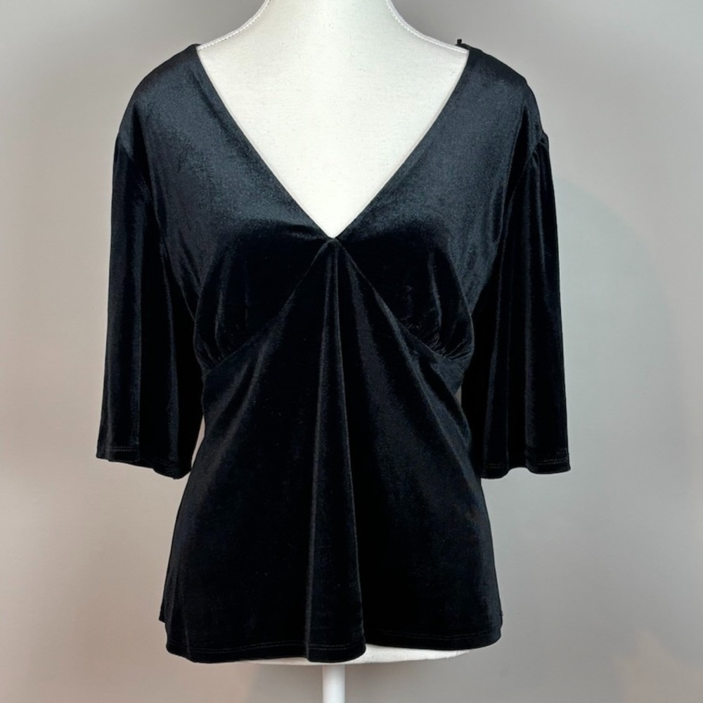 Knox Rose Womens Black Velvet‎ 3/4 Sleeve V-Neck Baby Doll Blouse Sz XXL Party
